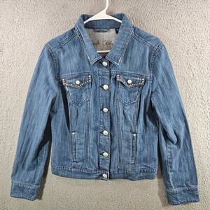 Code Bleu Womens Medium Wash Studded‎ Denim Trucker Jacket Blue Size M Stretch